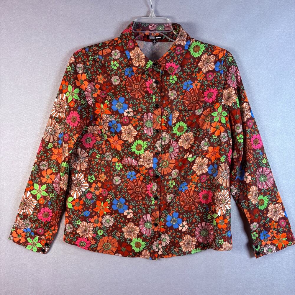 Fashion Nova Brown Multicolor Floral Button Up Shirt NWT Size XL